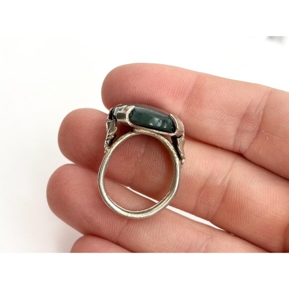 Dark Green Quartz Double Claw Prong 925 Sterling Silver Vintage Ring - sz  5 - Picture 7 of 12